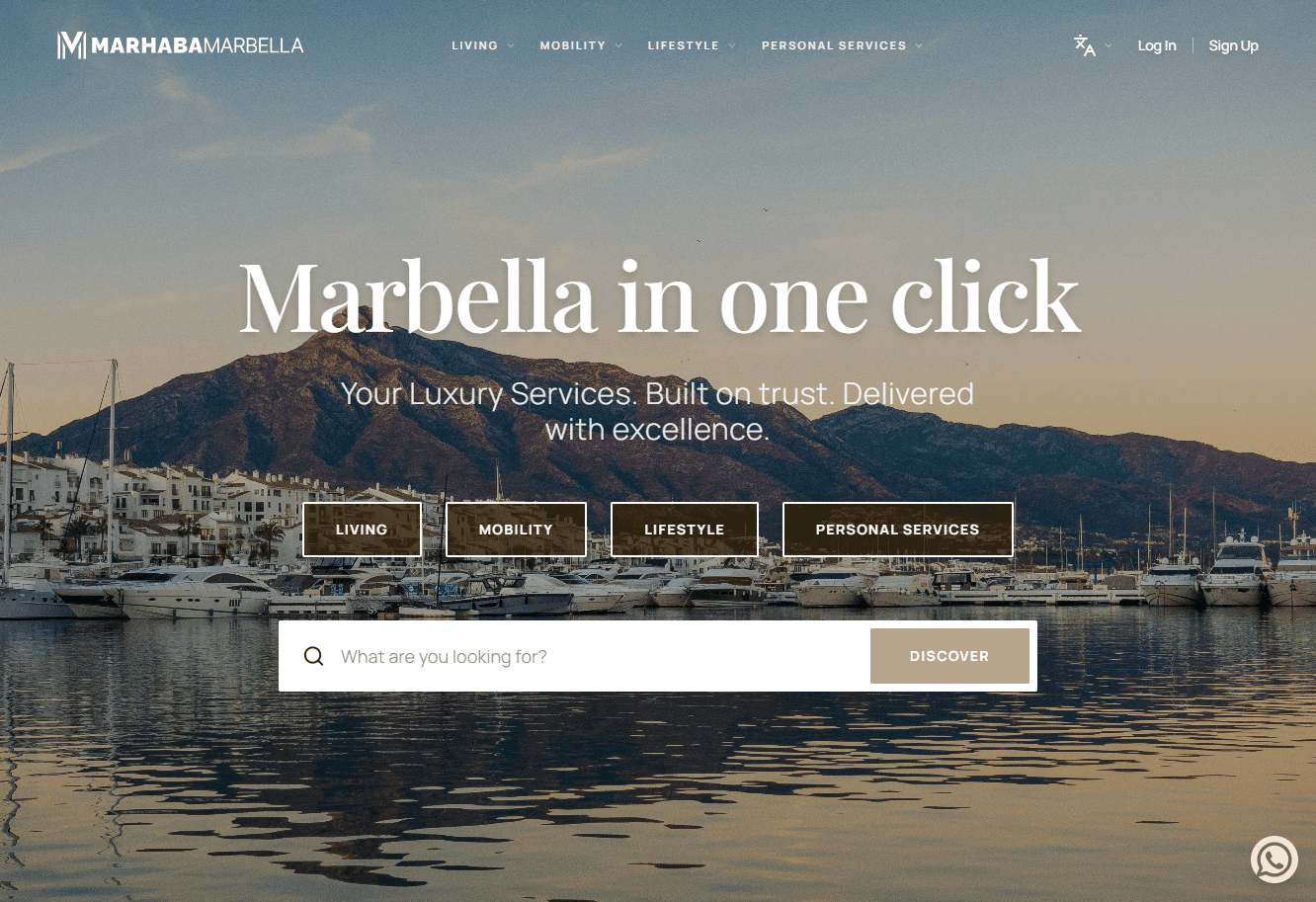 Página principal de Marhaba Marbella con buscador de servicios y categorías