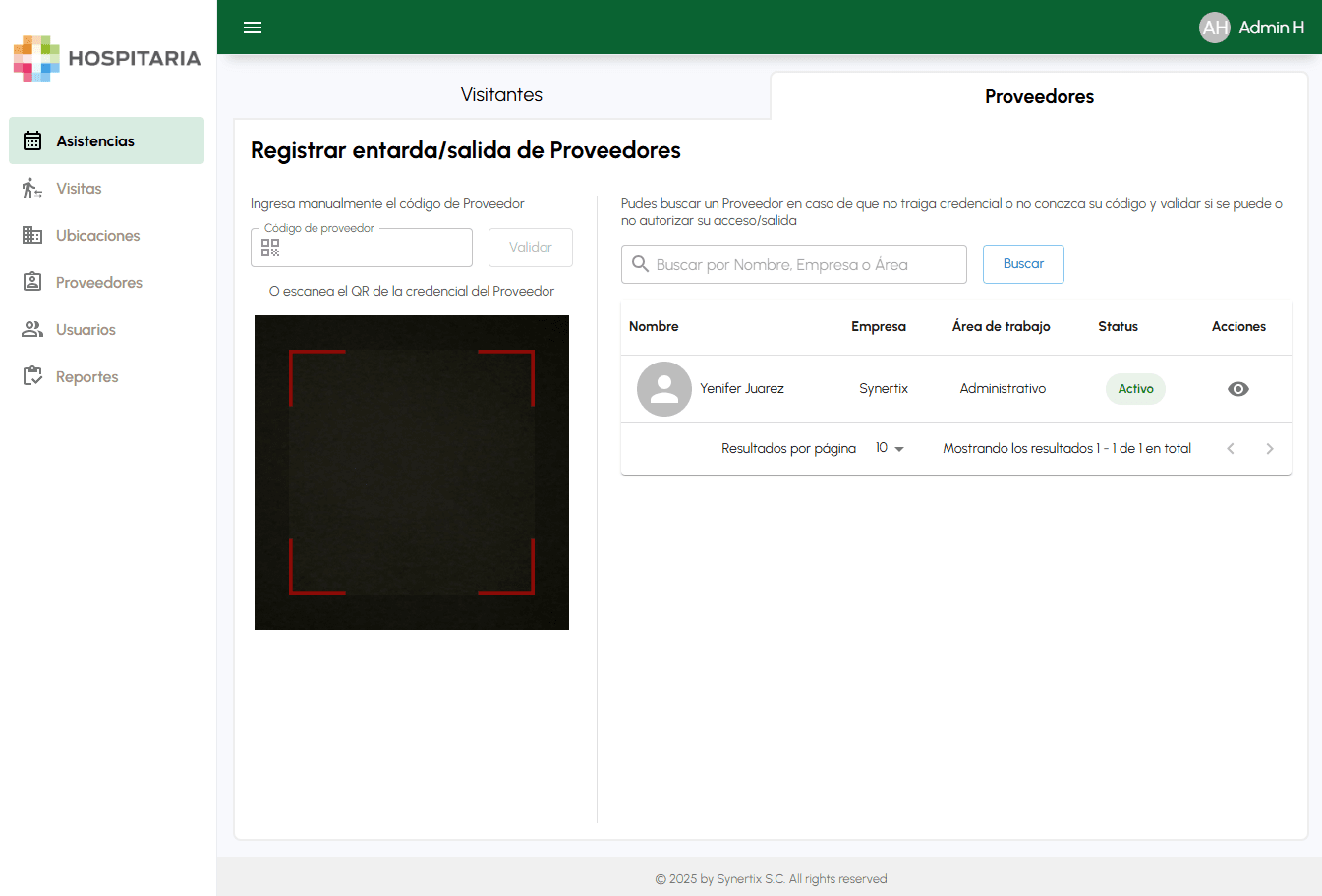 Registro de entrada y salida de proveedores mediante lectura de código QR